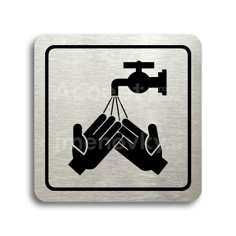 Piktogram "umyjte si ruce" - stříbrná tabulka - černý tisk