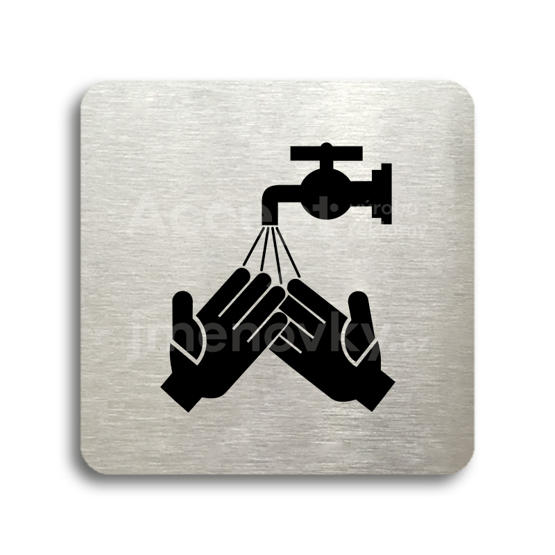 Piktogram "umyjte si ruce" - stříbrná tabulka - černý tisk bez rámečku