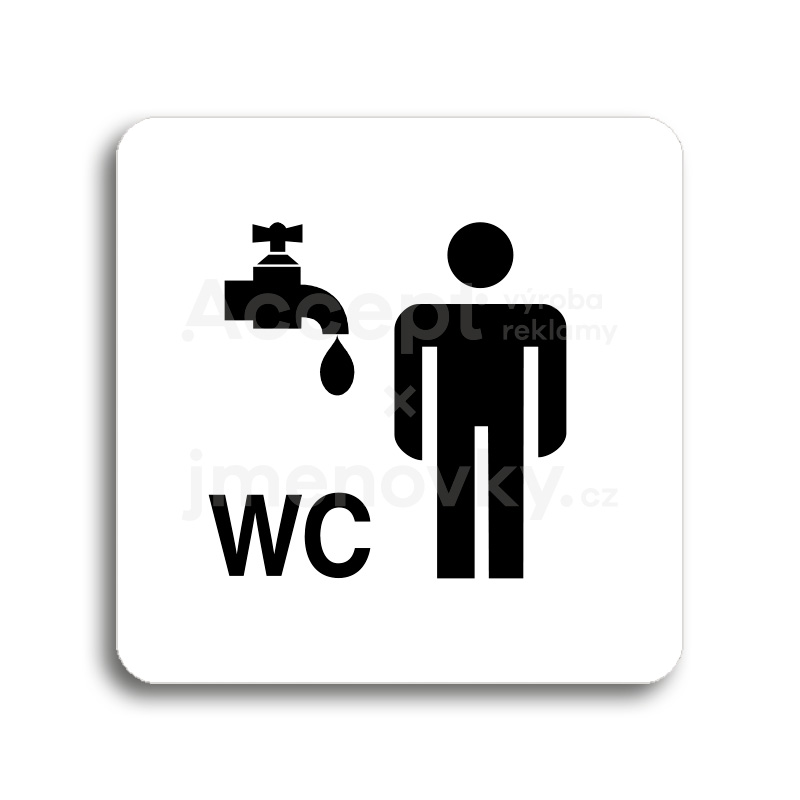 Piktogram "umývárna, WC muži" - bílá tabulka - černý tisk bez rámečku