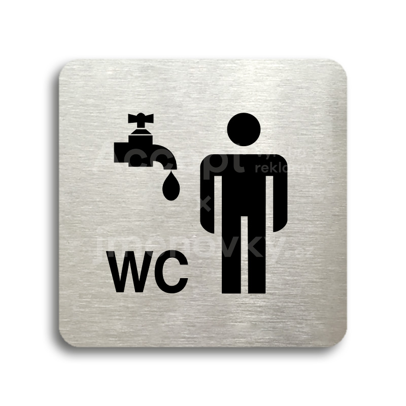 Piktogram "umývárna, WC muži" - stříbrná tabulka - černý tisk bez rámečku