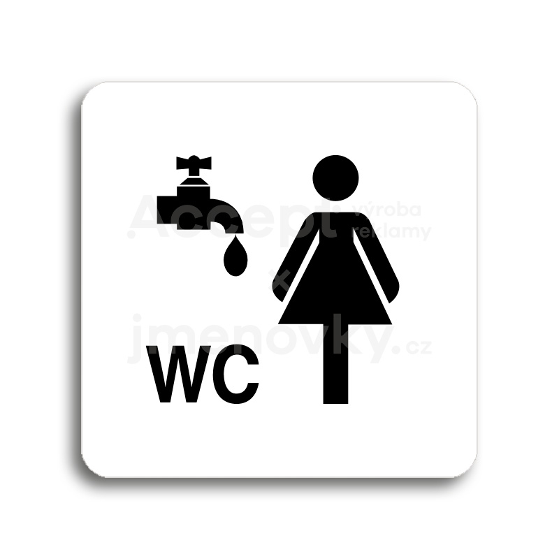 Piktogram "umývárna, WC ženy" - bílá tabulka - černý tisk bez rámečku