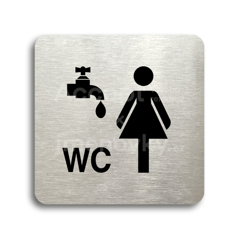Piktogram "umývárna, WC ženy" - stříbrná tabulka - černý tisk bez rámečku