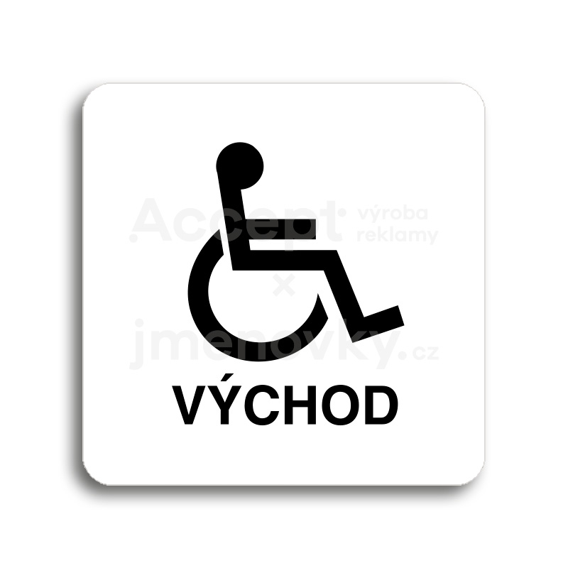 Piktogram "východ pro invalidy" - bílá tabulka - černý tisk bez rámečku
