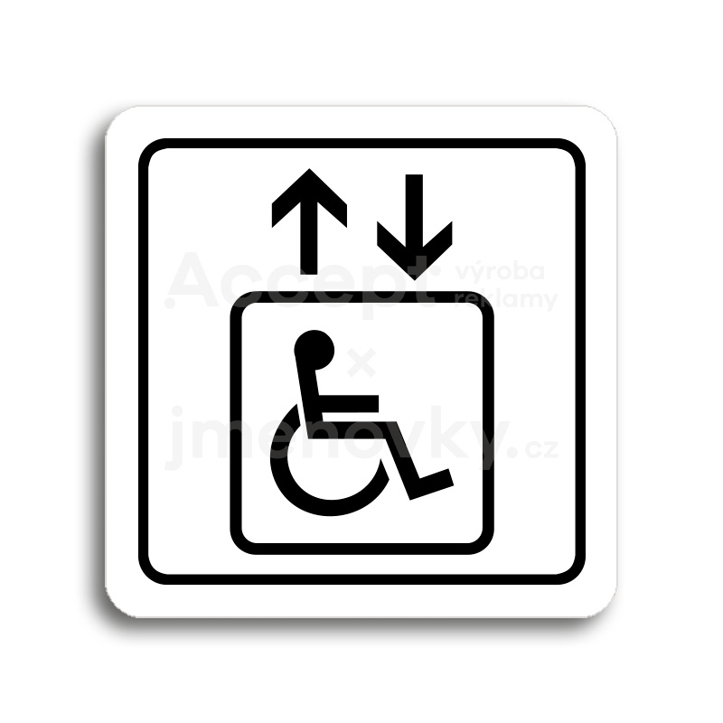Piktogram "výtah invalidé" - bílá tabulka - černý tisk