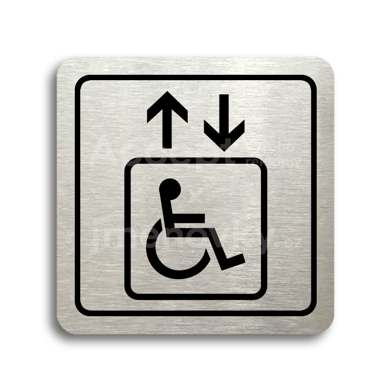 Piktogram "výtah invalidé" - stříbrná tabulka - černý tisk