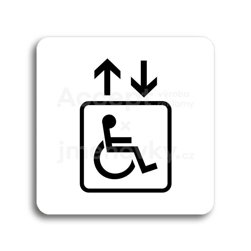 Piktogram "výtah invalidé" - bílá tabulka - černý tisk bez rámečku