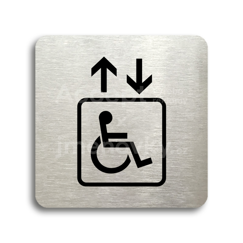 Piktogram "výtah invalidé" - stříbrná tabulka - černý tisk bez rámečku