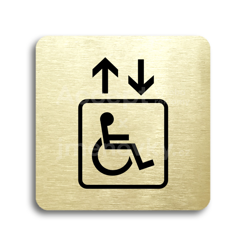 Piktogram "výtah invalidé" - zlatá tabulka - černý tisk bez rámečku