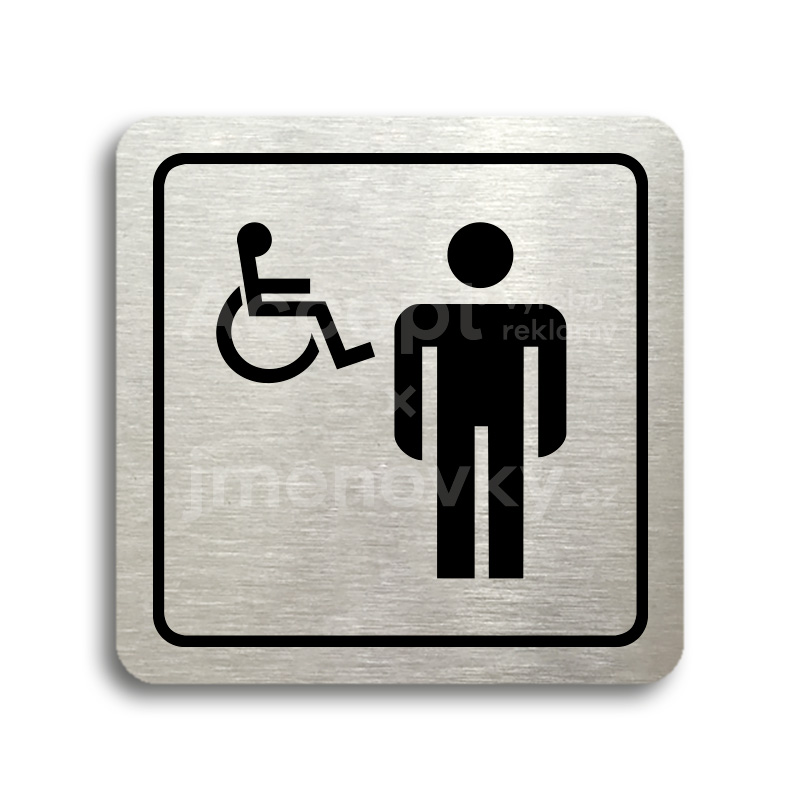 Piktogram "WC muži, invalidé" - stříbrná tabulka - černý tisk Piktogram "WC muži, invalidé" - stříbrná tabulka - černý tisk
