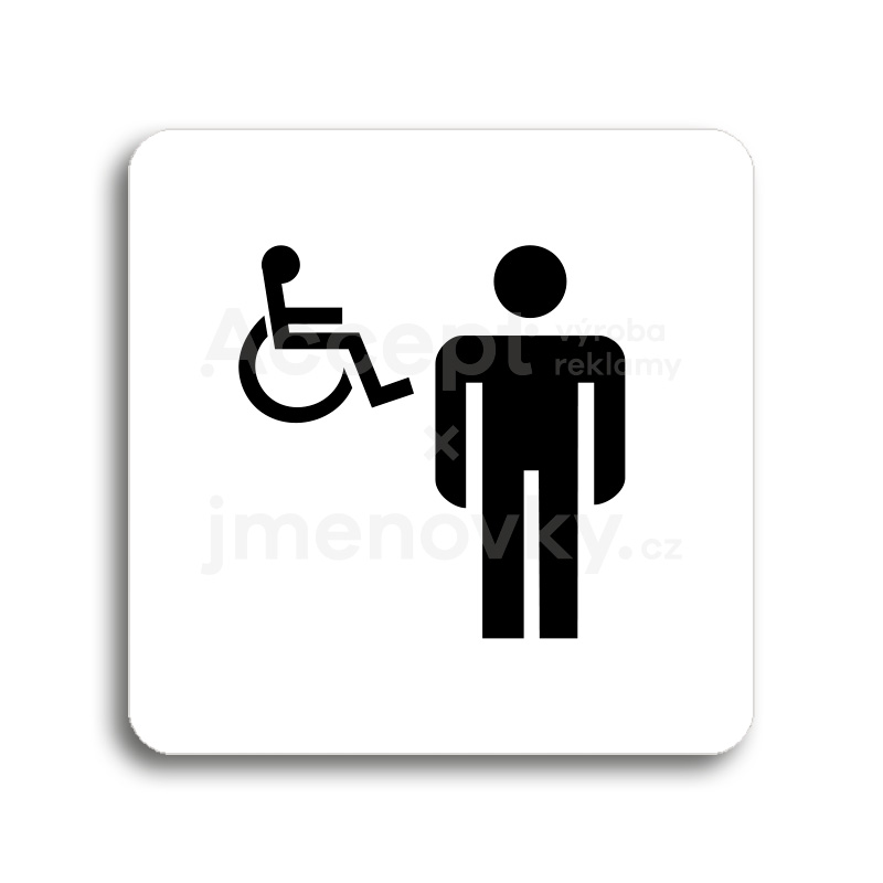 Piktogram "WC muži, invalidé" - bílá tabulka - černý tisk bez rámečku