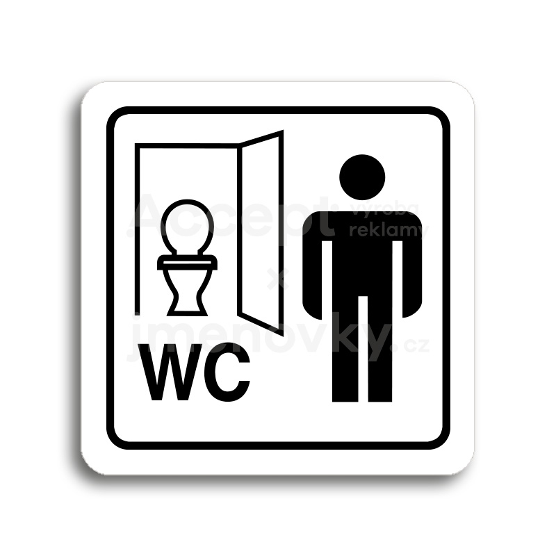 Piktogram "WC muži kabinka" - bílá tabulka - černý tisk