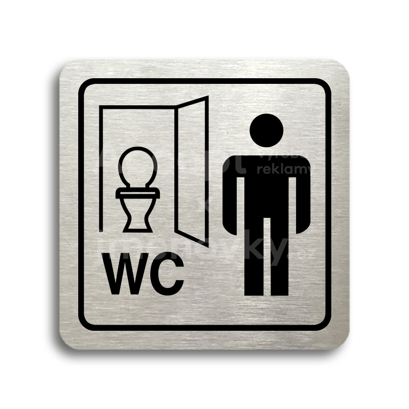 Piktogram "WC muži kabinka" - stříbrná tabulka - černý tisk