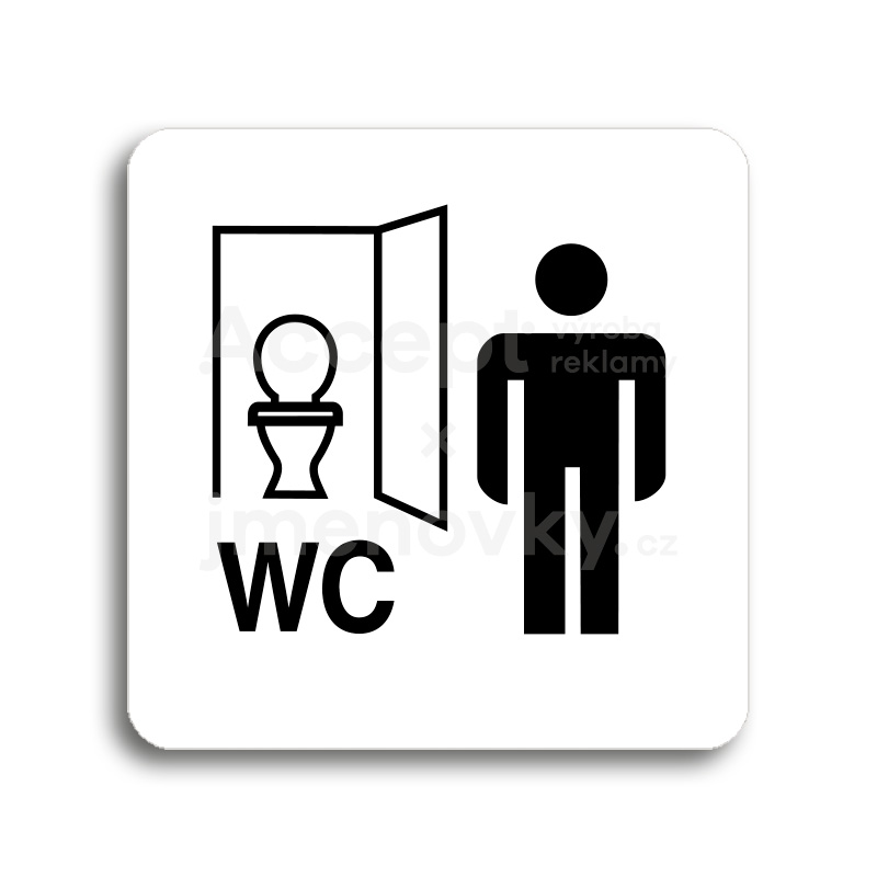 Piktogram "WC muži kabinka" - bílá tabulka - černý tisk bez rámečku