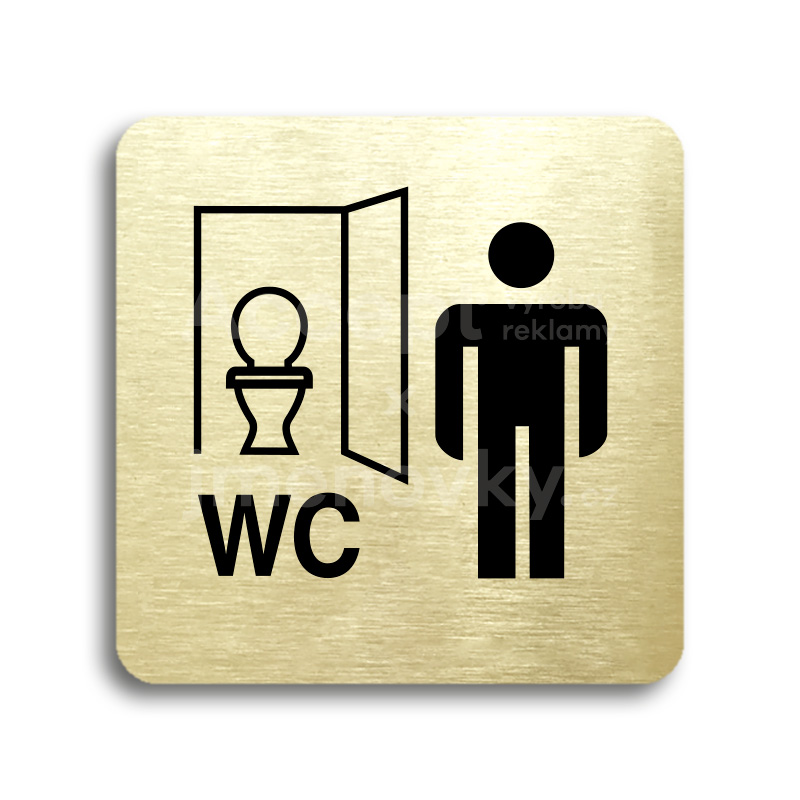 Piktogram "WC muži kabinka" - zlatá tabulka - černý tisk bez rámečku