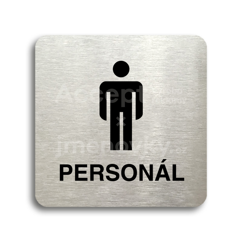 Piktogram "WC muži personál" - stříbrná tabulka - černý tisk bez rámečku