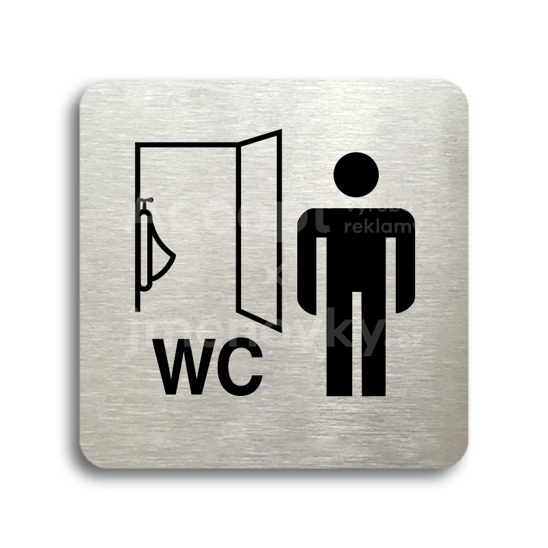 Piktogram "WC muži pisoár" - stříbrná tabulka - černý tisk bez rámečku