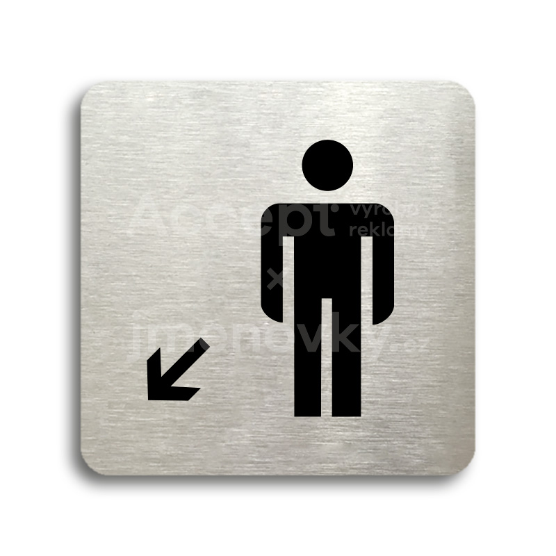 ACCEPT Piktogram WC muži vlevo dolů - stříbrná tabulka - černý tisk bez rámečku