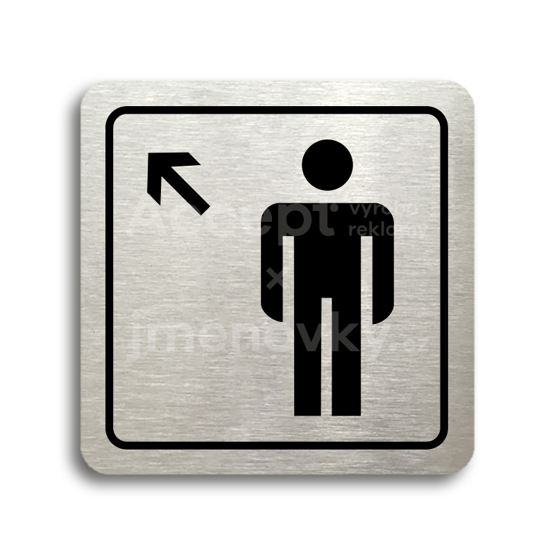 ACCEPT Piktogram WC muži vlevo nahoru - stříbrná tabulka - černý tisk