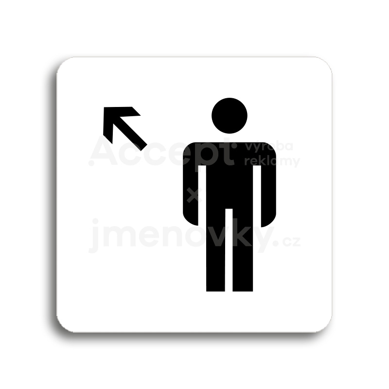 ACCEPT Piktogram WC muži vlevo nahoru - bílá tabulka - černý tisk bez rámečku