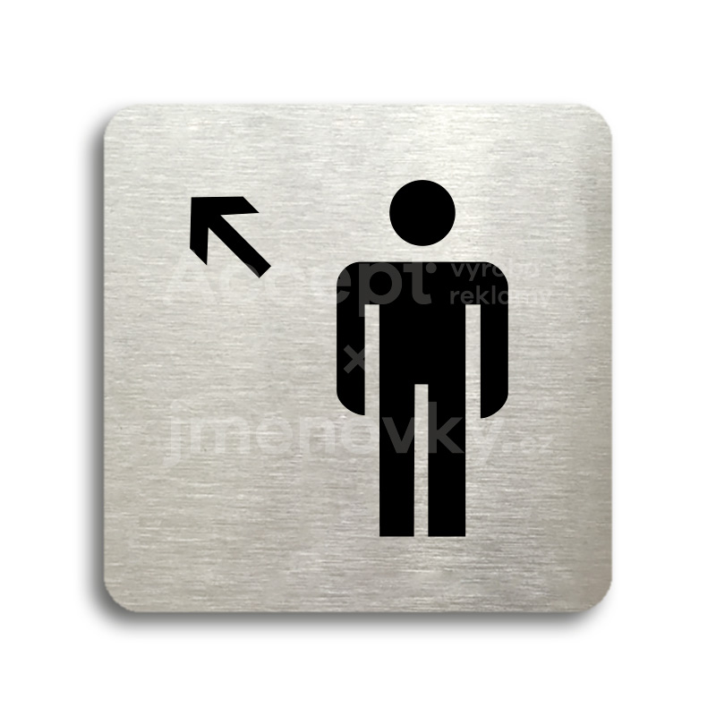 ACCEPT Piktogram WC muži vlevo nahoru - stříbrná tabulka - černý tisk bez rámečku