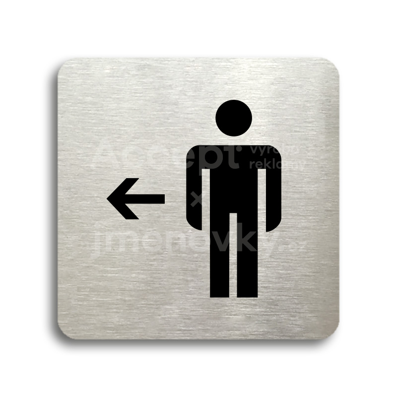 ACCEPT Piktogram WC muži vlevo - stříbrná tabulka - černý tisk bez rámečku