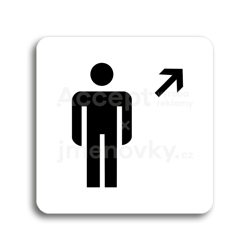 ACCEPT Piktogram WC muži vpravo nahoru - bílá tabulka - černý tisk bez rámečku