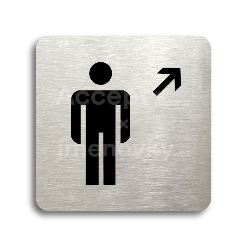 ACCEPT Piktogram WC muži vpravo nahoru - stříbrná tabulka - černý tisk bez rámečku