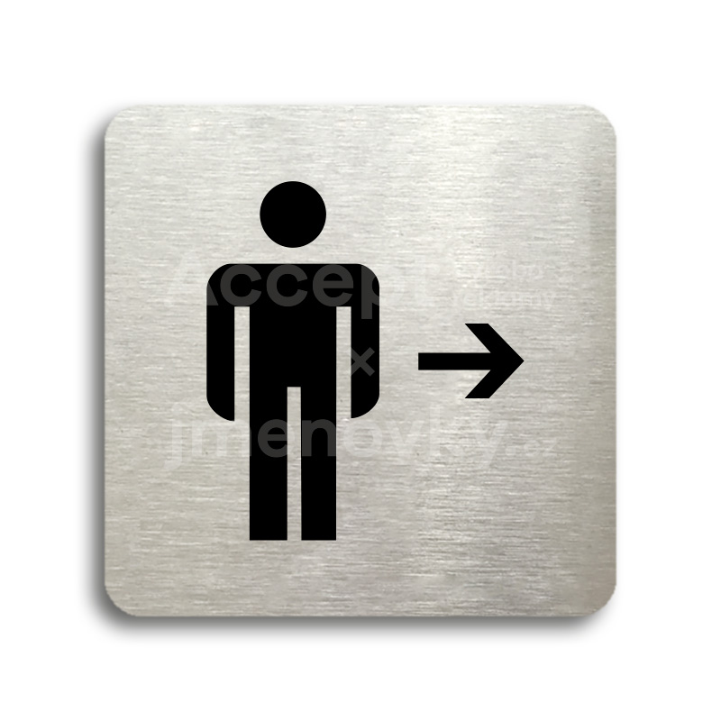 ACCEPT Piktogram WC muži vpravo - stříbrná tabulka - černý tisk bez rámečku