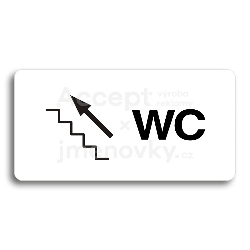 Piktogram "WC VLEVO NAHORU" - bílá tabulka - černý tisk bez rámečku