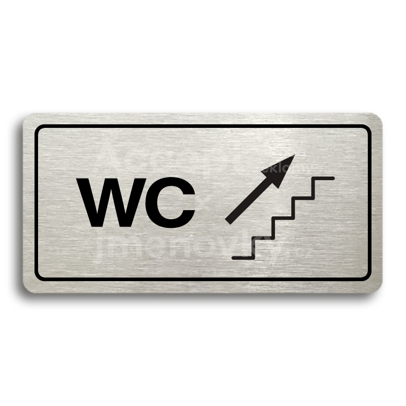 Piktogram "WC VPRAVO NAHORU" - stříbrná tabulka - černý tisk Piktogram "WC VPRAVO NAHORU" - stříbrná tabulka - černý tisk