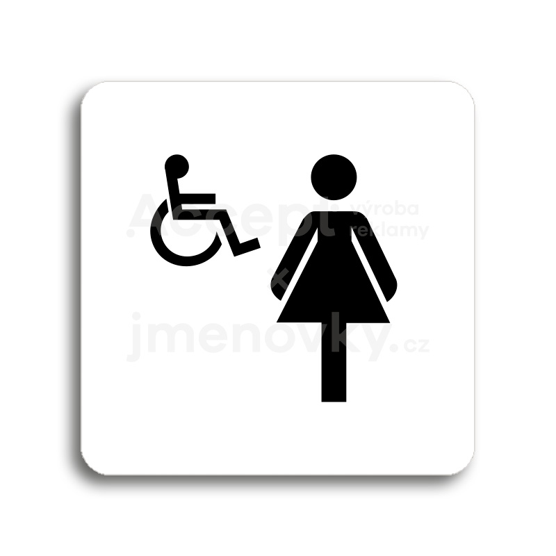 Piktogram "WC ženy, invalidé" - bílá tabulka - černý tisk bez rámečku