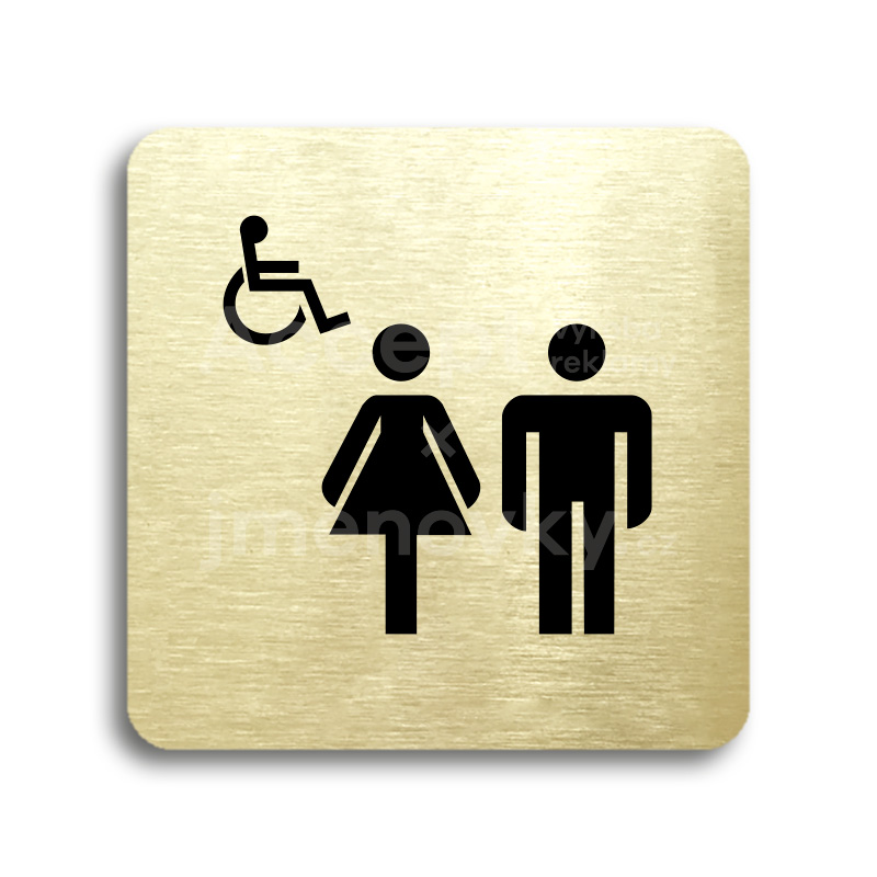 Piktogram "WC ženy, muži, invalidé II" - zlatá tabulka - černý tisk bez rámečku