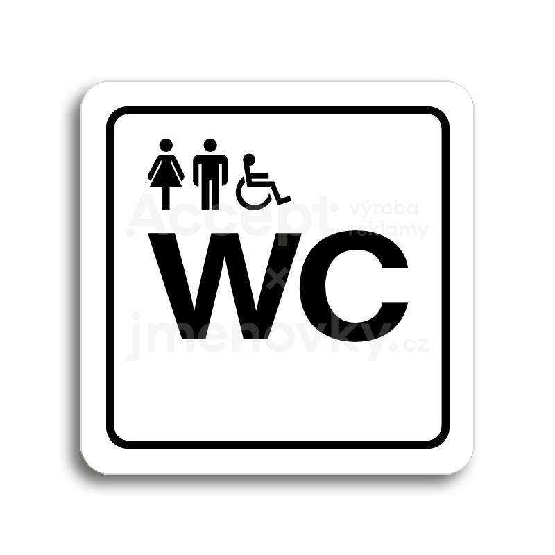 Piktogram "WC ženy, muži, invalidé" - bílá tabulka - černý tisk