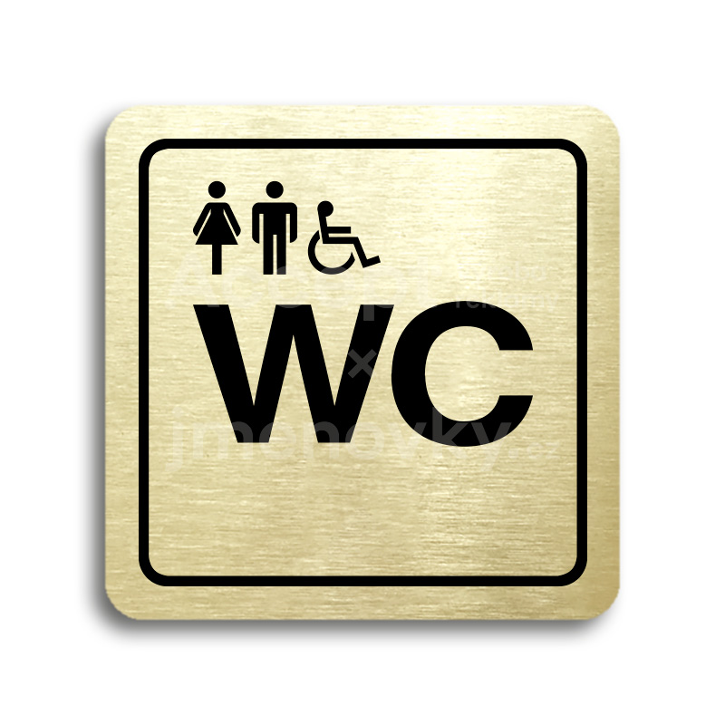Piktogram "WC ženy, muži, invalidé" - zlatá tabulka - černý tisk