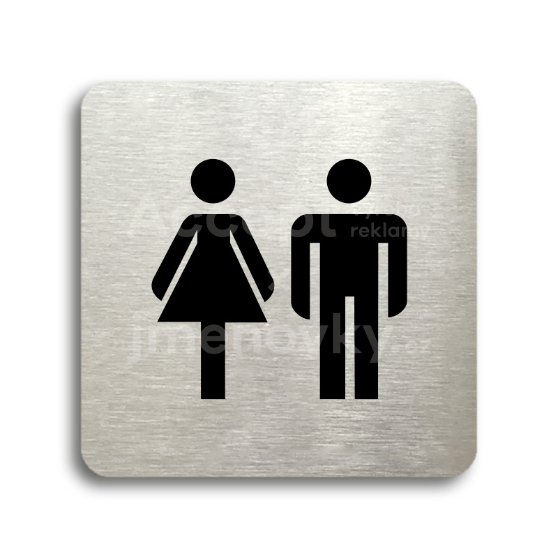 Piktogram "WC ženy, muži" - stříbrná tabulka - černý tisk bez rámečku