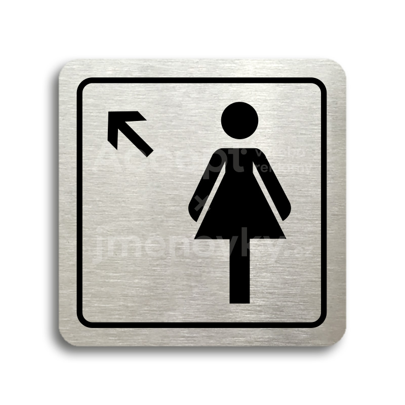 ACCEPT Piktogram WC ženy vlevo nahoru - stříbrná tabulka - černý tisk