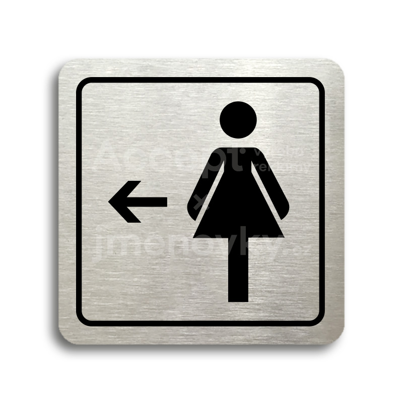ACCEPT Piktogram WC ženy vlevo - stříbrná tabulka - černý tisk