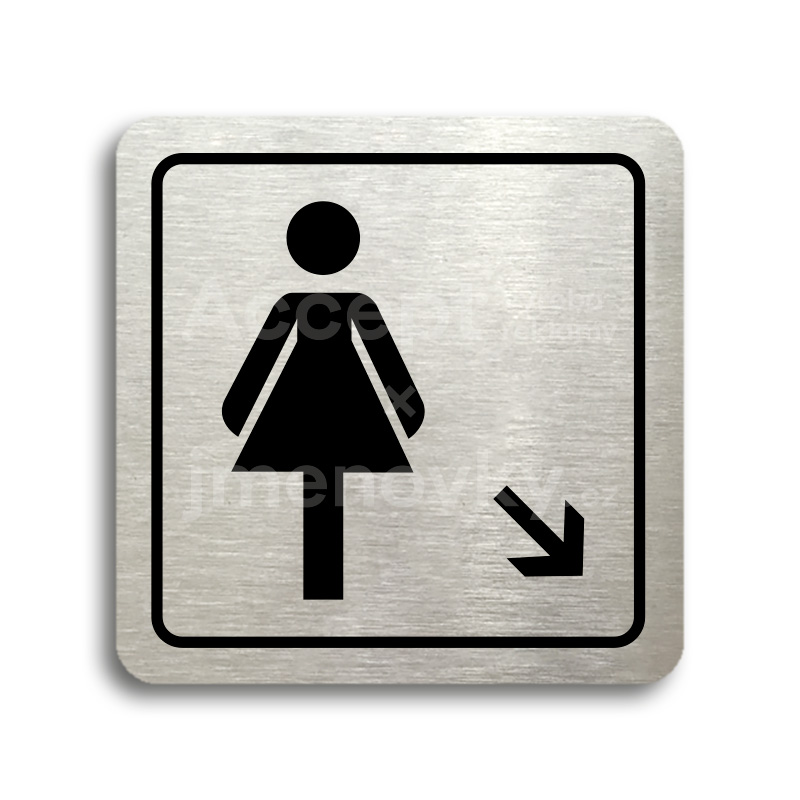 ACCEPT Piktogram WC ženy vpravo dolů - stříbrná tabulka - černý tisk