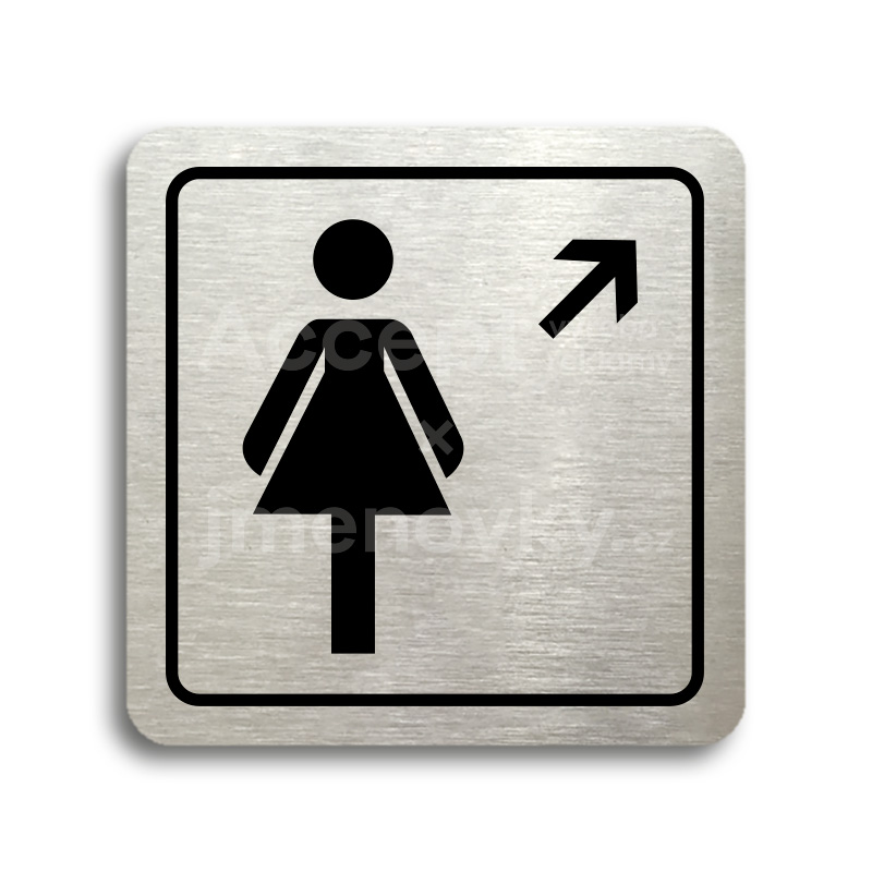 ACCEPT Piktogram WC ženy vpravo nahoru - stříbrná tabulka - černý tisk