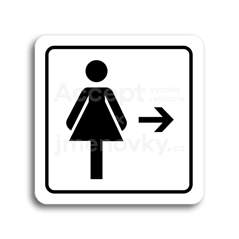 ACCEPT Piktogram WC ženy vpravo - bílá tabulka - černý tisk