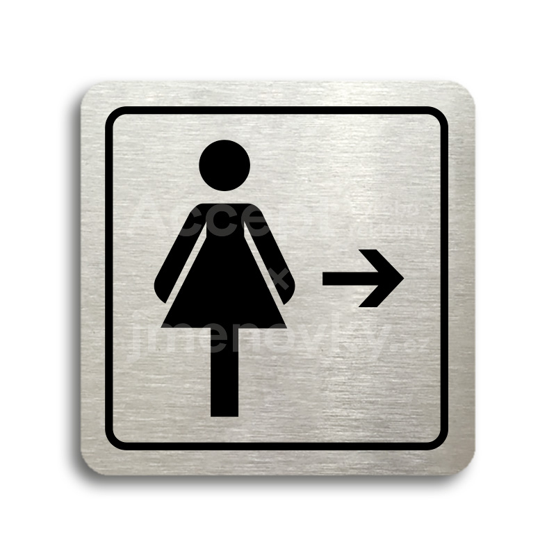 ACCEPT Piktogram WC ženy vpravo - stříbrná tabulka - černý tisk