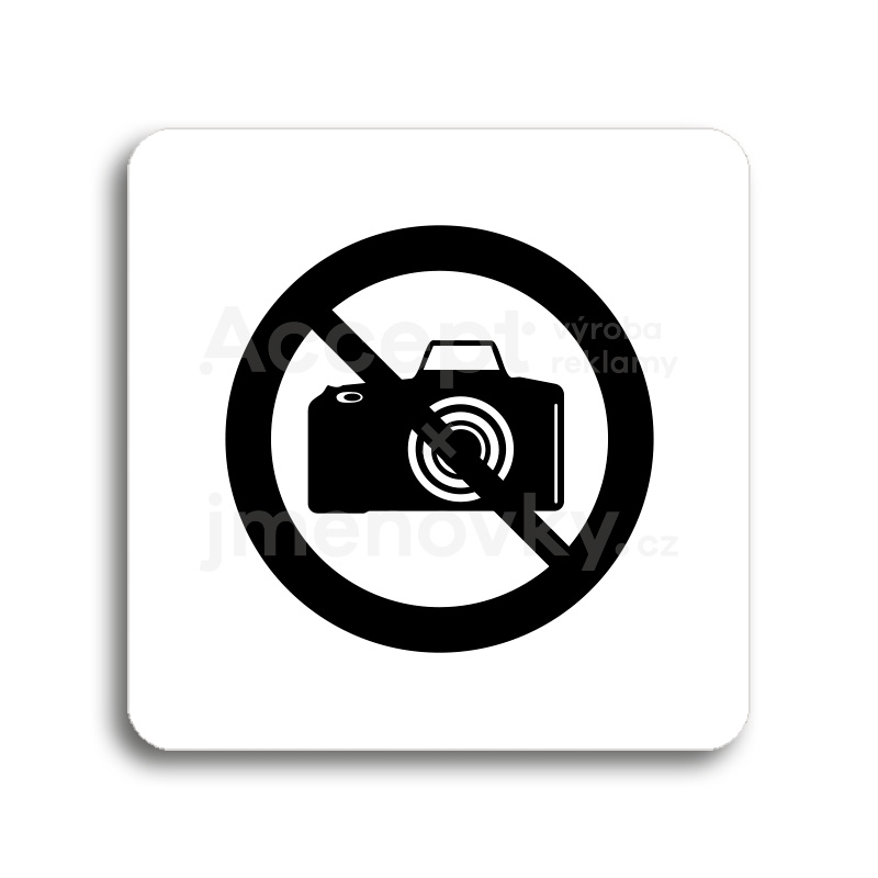 Piktogram "zákaz fotografování" - bílá tabulka - černý tisk bez rámečku