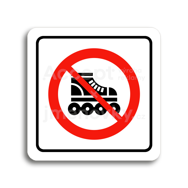 Piktogram "zákaz jízdy na kolečkových bruslích" - bílá tabulka - barevný tisk