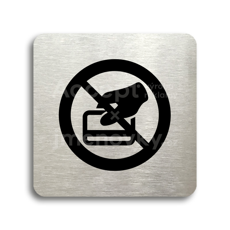 Piktogram "zákaz placení kartou" - stříbrná tabulka - černý tisk bez rámečku