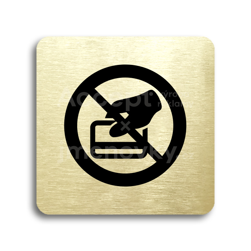 Piktogram "zákaz placení kartou" - zlatá tabulka - černý tisk bez rámečku