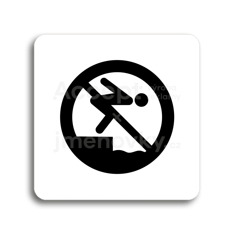 Piktogram "zákaz skákání do vody" - bílá tabulka - černý tisk bez rámečku