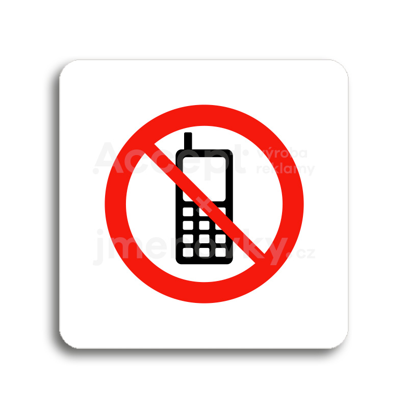 Piktogram "zákaz telefonování" - bílá tabulka - barevný tisk bez rámečku