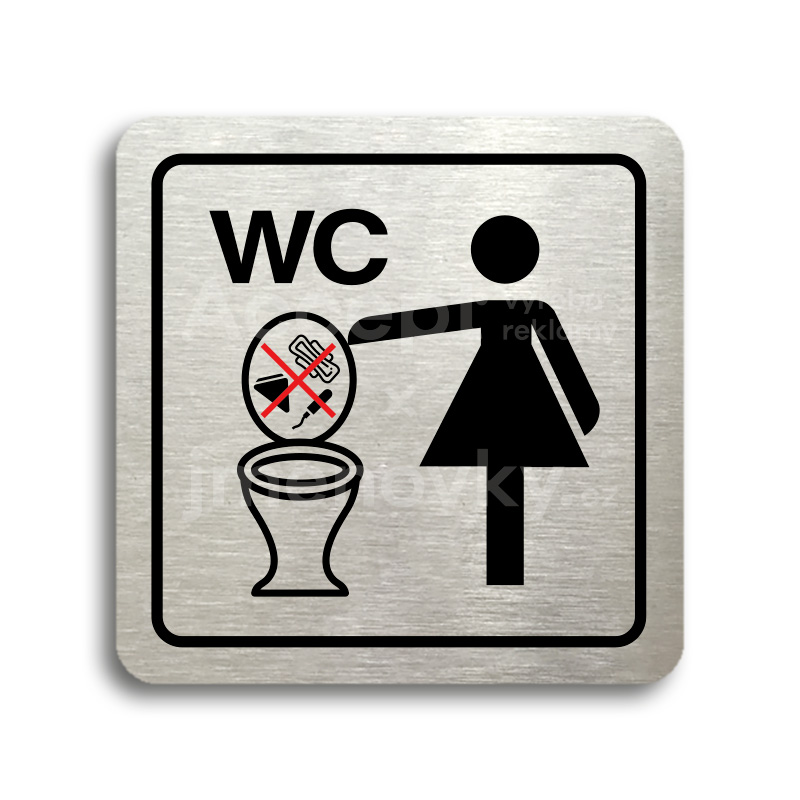 Piktogram "zákaz vhazování předmětů do WC II" - stříbrná tabulka - barevný tisk