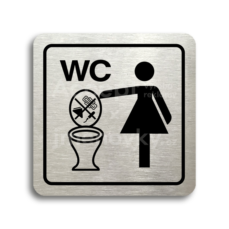 Piktogram "zákaz vhazování předmětů do WC II" - stříbrná tabulka - černý tisk