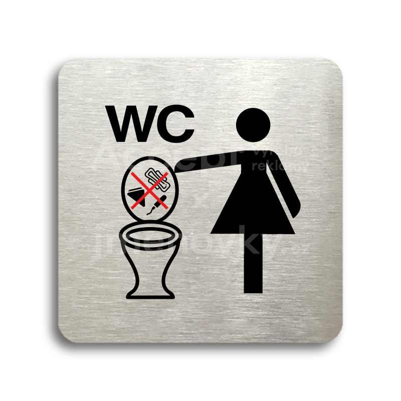 Piktogram "zákaz vhazování předmětů do WC II" - stříbrná tabulka - barevný tisk bez rámečku